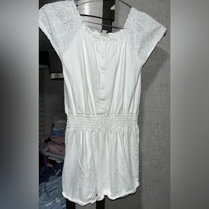 Splendid White Eyelet Lace Smock Waist Casual Girls Romper